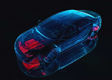 Transparent Car Engine Blueprint