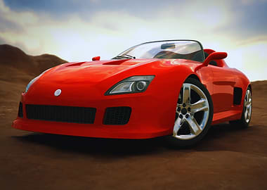 Red Convertible Sports Car in Desert