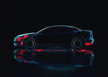 Futuristic Car Blueprint with Red Accents