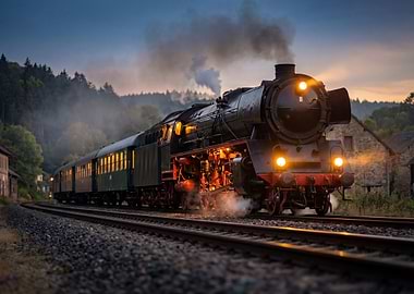 Vintage Steam Train at Dusk