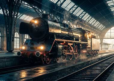 Vintage Steam Train at Station