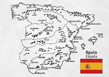 Handdrawn map of Spain