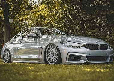 Silver BMW on a grassy lawn