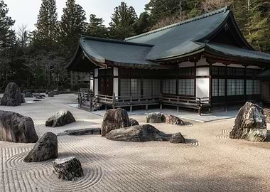 Zen Garden with Japanese Temple