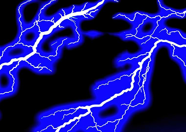 Blue Lightning Strikes on Black Background