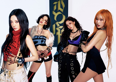 K-Pop Group posing in stylish outfits aespa