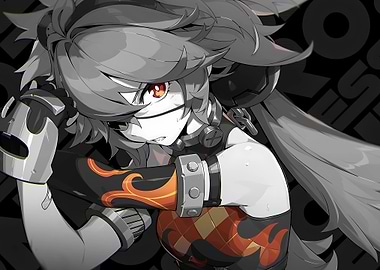 Anime Girl with Red Eyes and Flame Arm