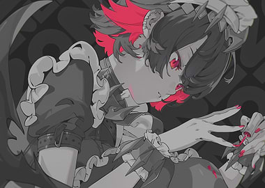 Anime Maid with Red Accents