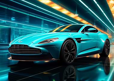 Aston Martin in Neon Tunnel