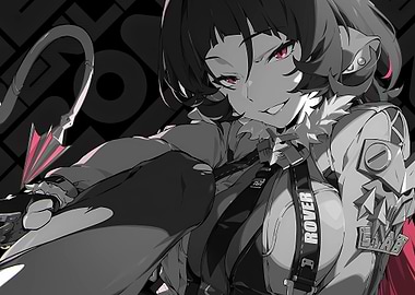 Anime Girl with Red Eyes and Tail