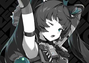 Anime Girl with Blue Eyes and Dark Hair