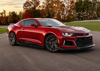 Red Chevrolet Camaro ZL1 on a Racetrack