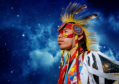 Native American Dancer in Starry Sky