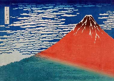 Red Mount Fuji with Clouds