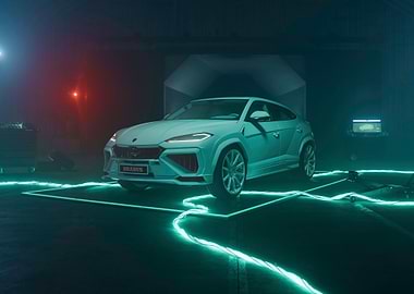 White Brabus SUV in Neon Lights