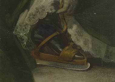 Close-up of a woman's ice skate and lace trim