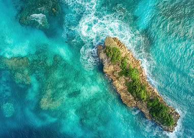 Aerial View of Tropical Island Rock Formation