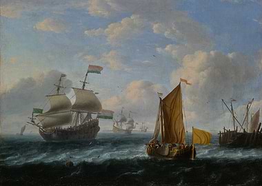 Ships sailing on a wavy sea