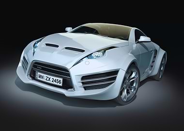 White Sports Car with Custom Body Kit