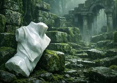 Ancient Ruins and Marble Bust