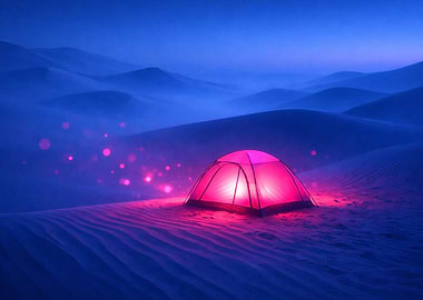 Glowing Tent in Desert at Night