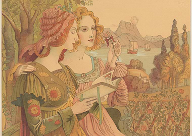 Two women reading in a garden