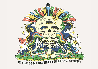 Psychedelic Skeleton Meditating, Buddist Slogan