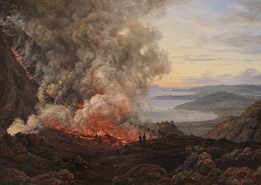 Volcanic Eruption Overlooking a Bay