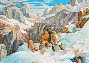 Mountain Rescue in Snowy Landscape