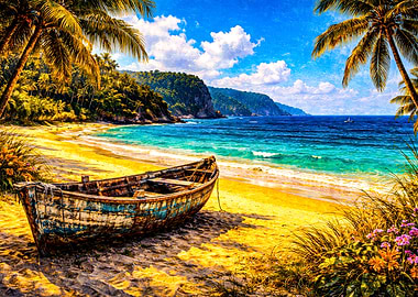 Tropical Beach with Old Boat