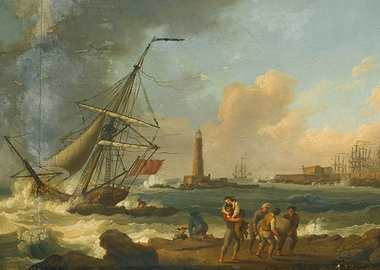 Shipwrecked in a Storm Near a Lighthouse