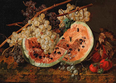 Still Life with Grapes, Watermelon, and Tomatoes