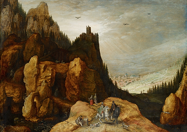 Mountain Landscape with Castle and Town