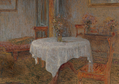 Interior scene with table and flowers