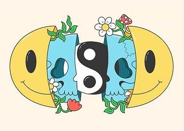 Smiley Face Skull Yin Yang