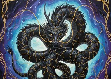 Kintsugi Black Dragon with Golden Accents