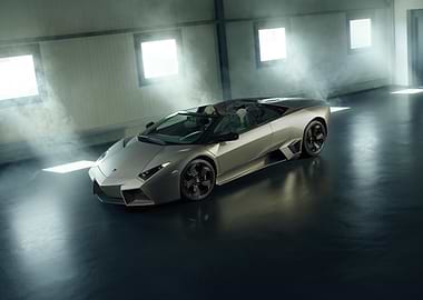 Silver Lamborghini Reventon Roadster in a Garage