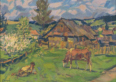 Pastoral Scene with Cow and Man