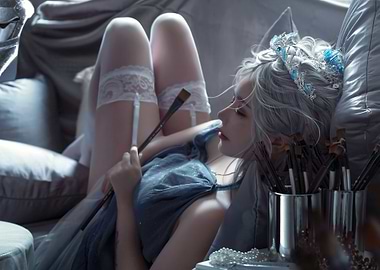 Artistic Woman with Paintbrushes