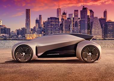 Jaguar concept car in cityscape