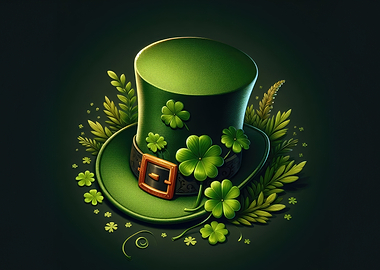 Green Leprechaun Hat with Lucky Clovers