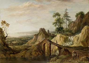 Pastoral Landscape with Bridge and Waterfall