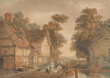 Rural Village Scene with People