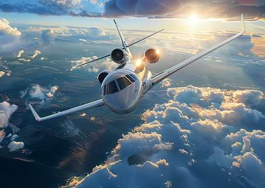 Private Jet Flying Above Clouds