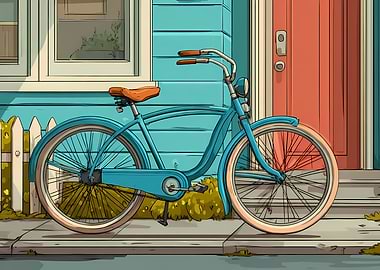 Blue Cruiser Bicycle by a House