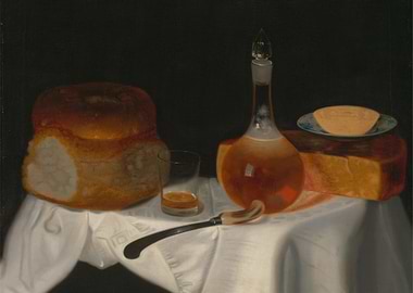 Still Life with Bread, Cheese, and Wine