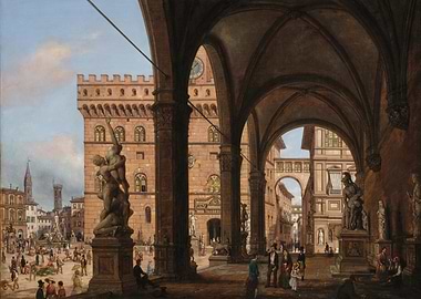 Renaissance City Square with Statues and Arches