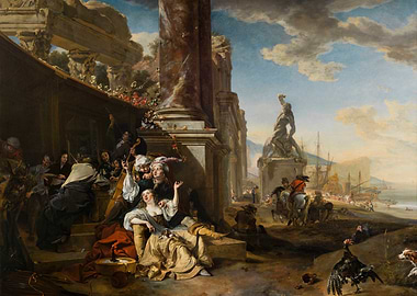 Venetian Festival Scene with Figures and Harbor