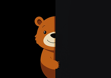 Cute Bear Peeking from Behind Black