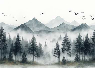 Misty Mountain Forest Landscape
